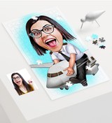 Resim Kişiye Özel Bayan Kaptan Pilot Karikatür 240 Parça A3 Puzzle - 1 