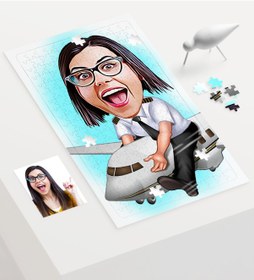 Resim Kişiye Özel Bayan Kaptan Pilot Karikatür 240 Parça A3 Puzzle - 1 
