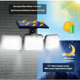 Resim Kumandalı Solar Güneş Enerjili 122 Ledli Hareket Sensörlü Bahçe Aydınlatma Sokak Lambası Çok Renkli 