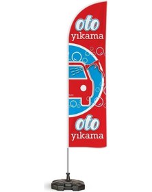 Resim Oto Yıkama V2 Temalı Yelken Bayrak Takımı Mavi Kırmızı 2 Adet 