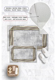 Resim Dijital Baskı Çerçeveli Kaymaz Taban 2li Set Banyo Paspası Klozet Takımı 50x60cm-60x100cm Gri 