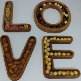 Resim Ciciler Ahşap Love Yazılı 4 Parça Çerezlik 