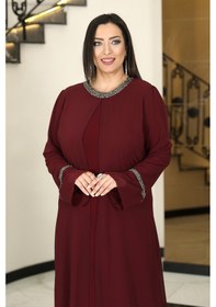 Resim Raika Moda Sultan Büyük Beden Tesettür Abiye Bordo 