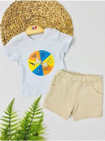 Resim Renk Çarkı Omuzdan Çıtçıtlı Waffle Kumaş Yazlık 2li Takım - Krem Krem 