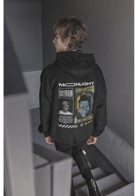 Resim Nevermind Unisex Moonlight Baskılı Oversize Baskılı Kapşonlu Sweatshirt 3 I Siyah 