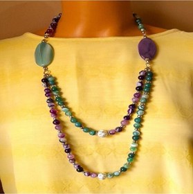 Resim Premium Serisi Yeşil Akik Mor Akik 2 Sıralı Uzun Şifa Nazar Korum Çok Renkli 