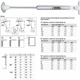 Resim Nobel Dolap Amortisörü Gazlı Piston Kapak Hidroliği 27 cm - (2 Adet) 
