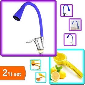 Resim Hereveoyuncak Oynar Başlıklı Çelik Spiral Üzeri Silikon Mavi + Limon Sıkacağı Limonatör Plastik - 2li Set X8Z0K6 