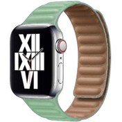 Resim ​​​Watch 44mm Uyumlu KRD-34 Deri Zore Kordon-Açık Yeşil 