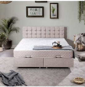 Resim Venedik Çift Kişilik Baza Başlık Letto Yatak Seti - Krem 140 x 190 