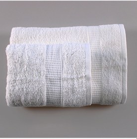 Resim Bordürlü İkili Banyo Havlu Seti Beyaz 