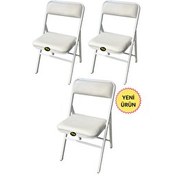 Resim Hey Modüler Mobilya Beyaz 3'lü Katlanır Piknik Kamp Sandalyesi 