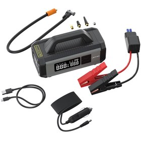 Resim Lenyes LCI202 LED Işıklı Araç Akü Acil Durum Takviye Güç Kaynağı ve Hava Kompresörü 12V 150W 10000mAh Gri 