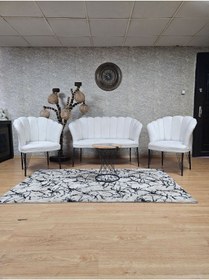 Resim ZAFİR Siyah Boyalı Tel Ayak Papatya Çay Seti Koltuk Takımı , Balkon, Salon, Ofis, Cafe Koltuk Takımı 