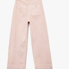 Resim Koton Yüksek Bel Cep Detaylı Düğmeli Kısa Geniş Paça Pantolon - Culotte Jeans Pembe 6wal40022mw Pembe 