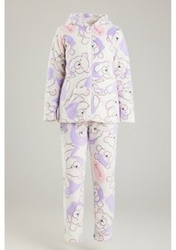 Resim Kız Çocuk Kadife Polar Ayıcık Desen Pijama Takımı 240525 Ekru02 Ekru02 