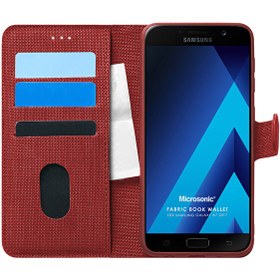 Resim Samsung Galaxy A7 2017 Kılıf Fabric Book Wallet Kırmızı 