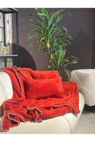 Resim Wellsoft Tek Kişilik Tv Battaniye Ve Kırlent Seti 150 X 200 Cm Kiremit 