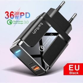 Resim Twitch 36w Qc3.0 Pd Hızlı Şarj Adaptörü Çift Bağlantı Noktalı Siyah 