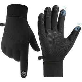 Resim Kış Termal Bisiklet Eldiveni Erkekler Kadınlar İçin Dokunmatik Ekran Rüzgar Geçirmez Su Geçirmez Yürüyüş Tırmanma Kayak Açık Spor Siyah 