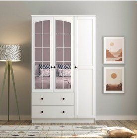 Resim Side Rose 3 Kapak 2 Çekmece Aynalı Mega Gardırop Beyaz 