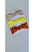 Resim swan butik Kız Çocuk Bebek Bandana Toka Seti 3'lü Kiremit, Sarı Benekli Bej 