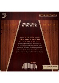 Resim D'addario Nb1047 Nickel Bronze Akustik Gitar Tel Seti - 10-47 Extra Light Profesyonel Kaplanmamış Premium Alaşım, Gitarın Doğal Ahşap Tonunu Öne Çıkarır, Berrak Ve Odaklanmış Ses 