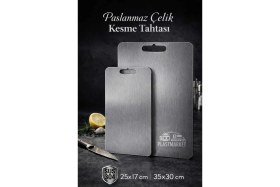 Resim Feyza Design Paslanmaz Çelik Kesme Tahtası Seti, Hijyenik ve Dayanıklı, Orta ve Xl Boy 