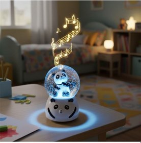Resim Pilli Işıklı Müzikli Kar Küresi-sevimli Panda Figürlü Eğlenceli Masaüstü Biblo, Led Aydınlatmalı Dekoratif Hediyelik Kar Küresi 