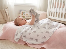 Resim 2’li Müslin Bebek Örtüsü - Iconique Lapin ve Innocent Pink - 100x100 cm 