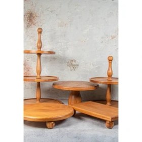 Resim Justwood 3 Katlı + 2 Katlı Kek Standı + Pastalık 29 cm + Risus 29 cm + Risus Ahşap 17 x 30 cm 