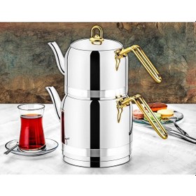 Resim Evimsaray Zümrüt Mini Boy Çaydanlık Takımı Gold Çelik - Gold 