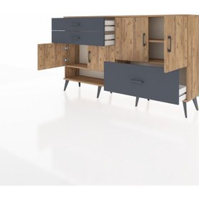 Resim Arges Konsol 3 Raflı 3 Çekmeceli 4 Kapaklı 176x30x99 Çam-çam/antr Çam-çam/antrasit 