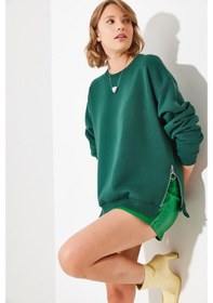 Resim Shade Kadın Bisiklet Yaka Şardonlu Fermuar Detaylı Basic Sweatshirt 60251796 - Zümrüt 
