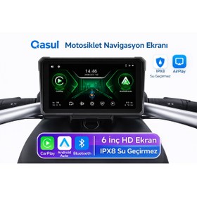 Resim qasul CarPlay & Android Auto Destekli Motosiklet Navigasyon Ekranı - IPX8 Su Geçirmez 6 İnç HD 