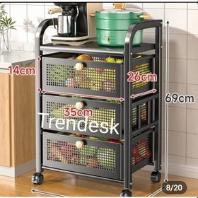 Resim Trendesk 3 Katlı Metal Beyaz Çekmeceli Tekerlekli Patates Soğan Sepeti Sebze Meyve Sepeti Sebzelik 