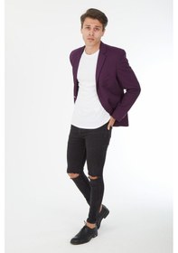 Resim Sposo G-154 Dar Kalıp Örme Kumaş Mor Erkek Blazer Ceket Mor 