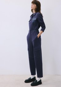 Resim Suni Deri Detaylı Rahat Form Indigo Triko Pantolon - INDIGO / 34 