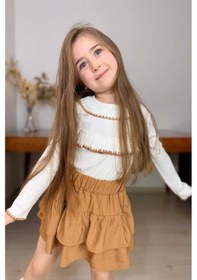 Resim Riccotarz Kız Çocuk Bebe Yaka Göğsü Fırfırlı Fitilli Slim Kazak Üzeri Katkat Pliseli Kahverengi Etekli Takım Kahverengi 