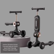 Resim Led Işık Tekerlekli Yükseklik Ayarlı Oturaklı Çocuk Scooter Siyah 