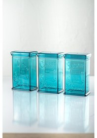 Resim Akrilik Aquamarin Şeker Kahve Çay Kavanozu 500 Ml Vakum Kapak 