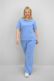 Resim Koza Butik Kadın Büyük Beden Kısa Kollu Polo Yaka Eşofman Takımı 8188-25 