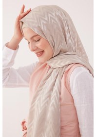 Resim Mirsoy Scarf Zikzak Desen Parlak Jakar Şal - Bej Bej 