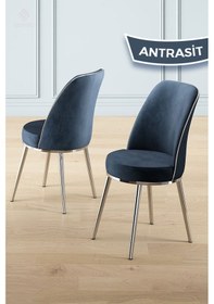 Resim Canisa Lai Serisi 90x168 Lak Panel Sonata Krom Ayak Masa Takımı 6 Antrasit Sandalye Masa Siyah Mermer Sandalye Antrasit Krom Detay 