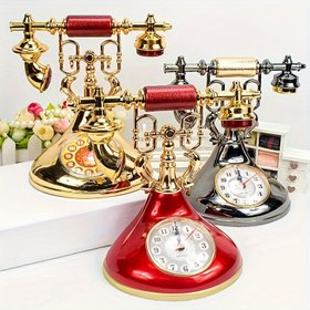 Resim Antika Telefon Heykeli Dekoratif Alarm Saati, Retro Masa Saati, Sanatsal Plastik Tasarım, Benzersiz Ev Dekoru, 18.49cm Kuvars Hareketi, Pille Çalışır (AA), Saat Dahil Değil Pille Yaşam Odası, Ofis, Parti için - Kuru Hücre Güçlü, Alarm Fonksiyonu, Düzensiz Şekil, Düz Taç 