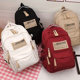 Resim Büyük Kapasiteli Sırt Çantası - Dayanıklı Naylon Malzeme, Çift Taraflı Fermuar Kapanışı, Ayarlanabilir Omuz Askısı, Rahat Elde Taşınabilir, Çoklu Cep, Polyester Astar, Elde Yıkanabilir - Siyah/Beyaz/Kahverengi/Kırmızı. Okul Sırt Çantası 