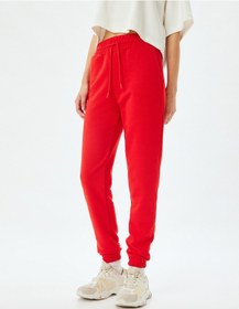 Resim Koton Jogger Eşofman Altı Yüksek Bel Bağcıklı Şardonlu Cep Detaylı Kırmızı 5wak40193nk Kırmızı 