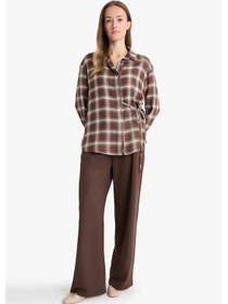 Resim Defacto Straight Wide Düz Paça Krep Pantolon G1120ax25aubn539 Kahve 