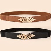 Resim Kadınlar için Yaprak Tokalı 2'li Paket Elastik Kemerler - Örme Polyester, Şık Rahat Stil, Günlük Kullanım ve Özel Günler için Çok Yönlü 