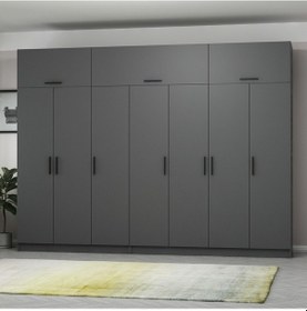 Resim Minar Kale 7 Kapaklı 4 Çekmeceli Dolap Ve Yüklük Antrasit 255cm Antrasit 